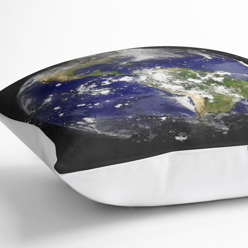 Satellite Image of Earth Cushion with Filling, White, 40cm H x 40cm W x 15cm D