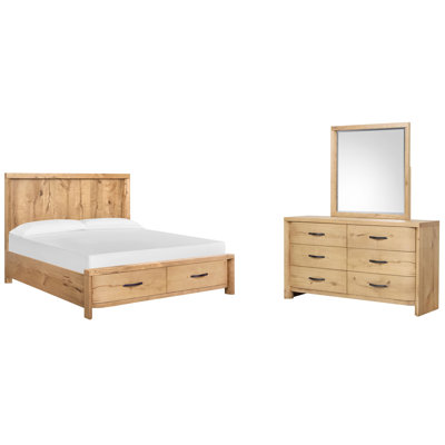 Grand lit à panneau de rangement avec commode double Hagi