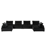 160" Black Velvet 6-Seater U-Shape Modular Sectional Sofa