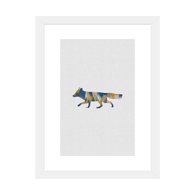 Renard bleu et jaune - impression d'art graphique, H 24 po x l 16 po x P 1 po, Papier encadré blanc