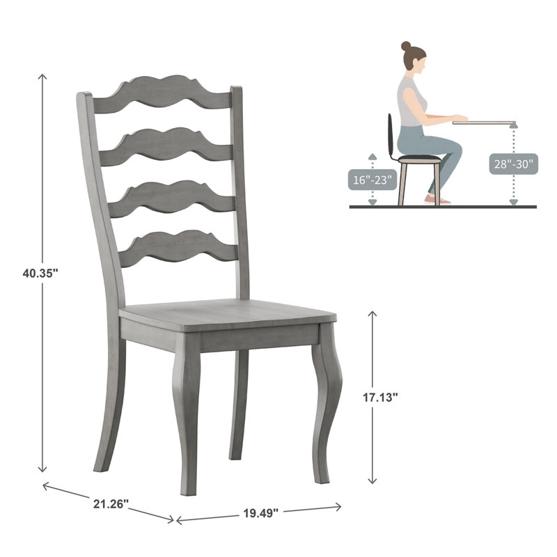 Chaise d'appoint en bois massif avec dossier en échelle Fortville, Gris antique