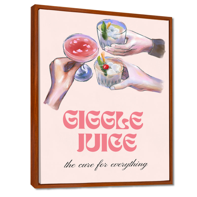 Giggle Juice The Cure For Everything - Cocktails Wall Decor, Brown Floater Framed Canvas, 44" H x 34" W x 1.5" D