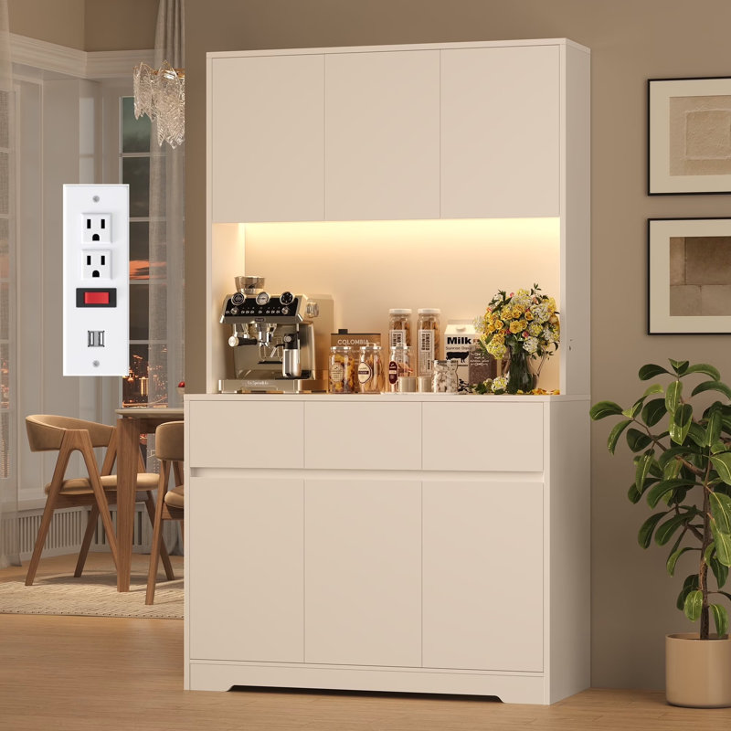 Étagère de boulanger 70,9 po de qualité supérieure avec station de charge, lumières DEL et tablettes réglables - votre solution de rangement de cuisine tout-en-un