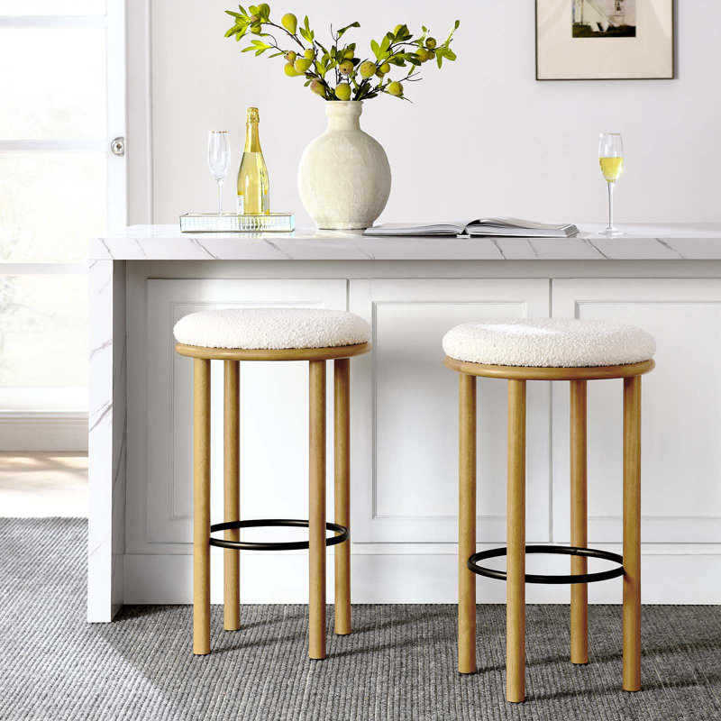 Modway Fable 30" Bar Stool, Ivory, Oak