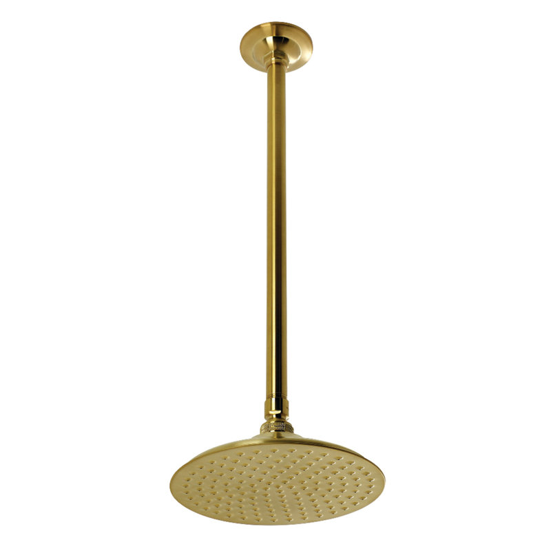 Kingston Brass Shower Scape 7-3/4-Inch Round Raindrop Brass Shower Head with 17-Inch Ceiling Mount Shower Arm, Brushed Brass