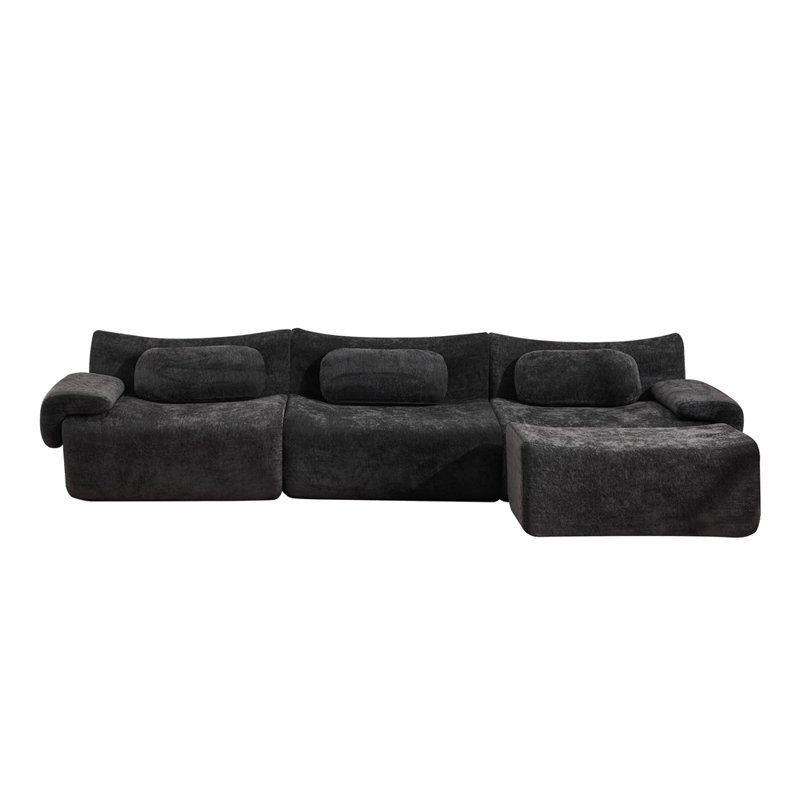 Combinaison modulaire, forme de joint en bambou, fauteuil, très grande compression et assise profonde en chenille 3 + 1 places (avec 3 coussins)