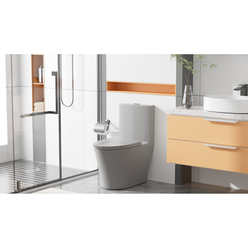 Dual Flush Grey Toilet - 1.1/1.6 , 1000G Map Score, Skirted Design, Water Saving, Comfort Seat Matte Elongated Bowl, Seat, Concealed