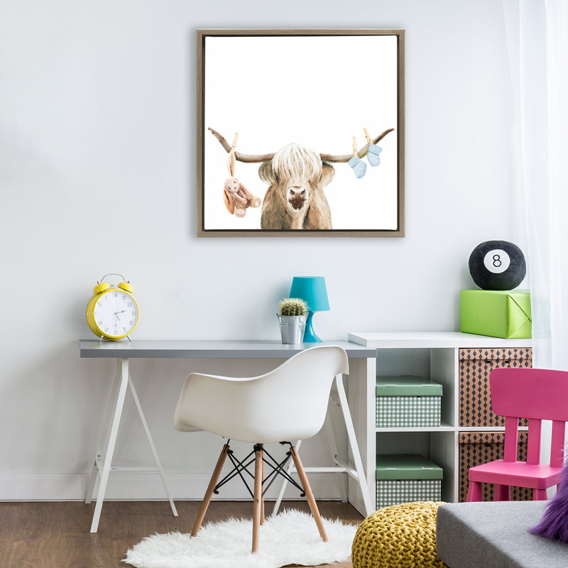 Cadre flottant Highland Cow Baby Boy, design par Ali Lynne, H 25 po x l 25 po, Cadre flottant orme Montalcino