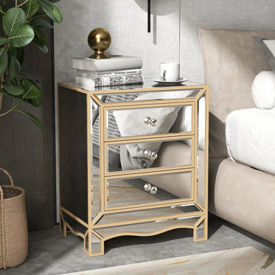 W 19.7" X D 15" X H 26" Champagne Mirror 3 Drawer Cabinet Extraction Cabinet, Multifunctional Suitable For Corridors, Living Rooms, Corners, Bedrooms, Sofas