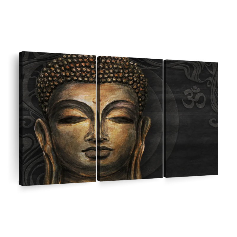 Ensemble de 3 pièces d'art sur toile, "Gautama Buddha Om", H 57 po x l 36 po x P 1,25 po
