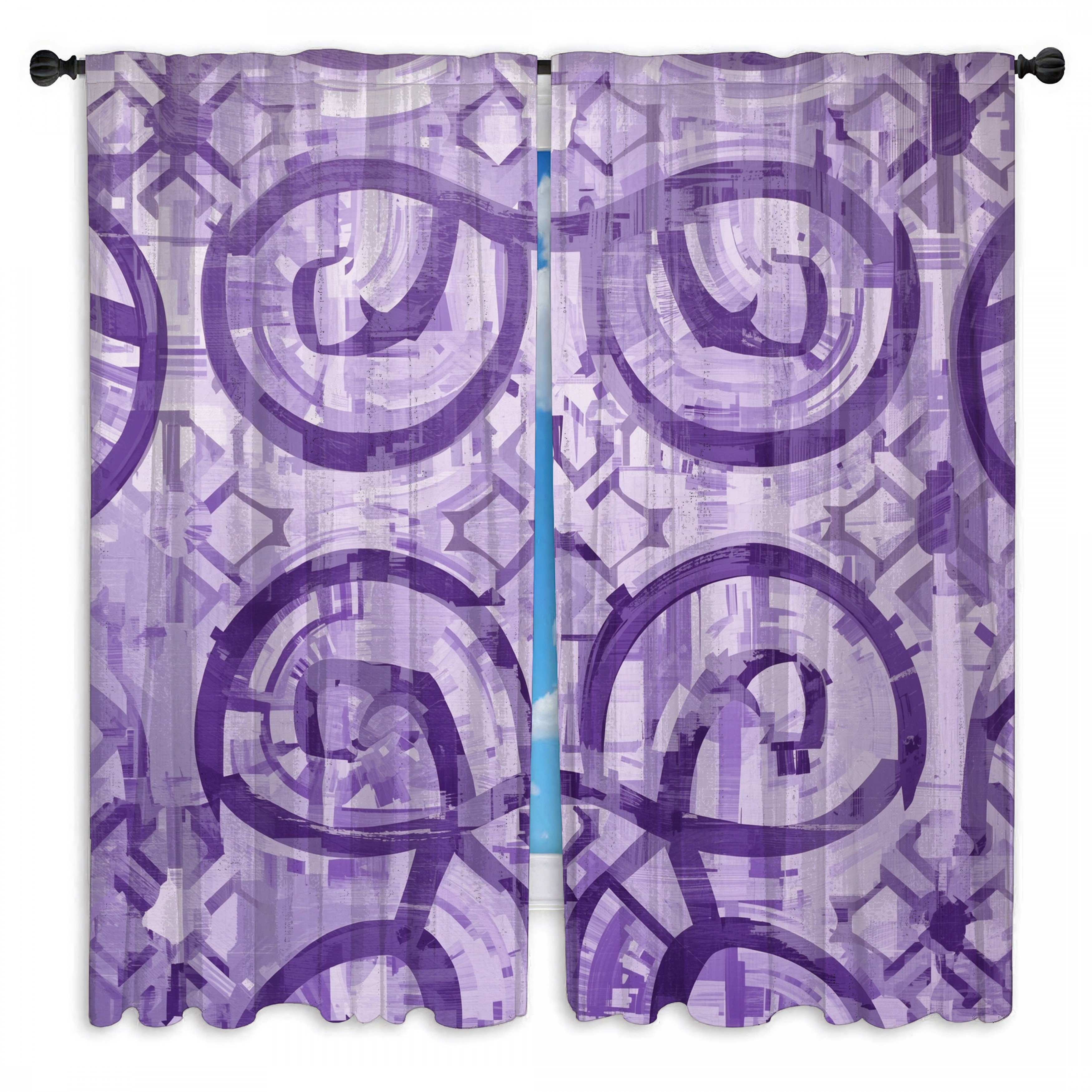 East Urban Home Purple Swirl Geometric Window Curtains Swirl Sheer ...