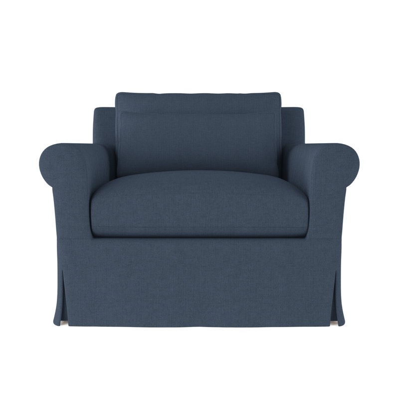 Transitional Chair, 34" H x 40" W x 42" D, Box Weave Linen Bluebell, Dark Brown