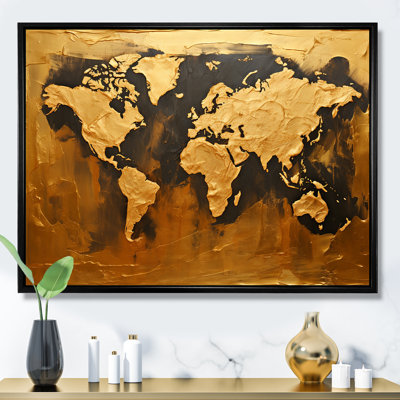 " Black And Gold World Map Geographies " Print