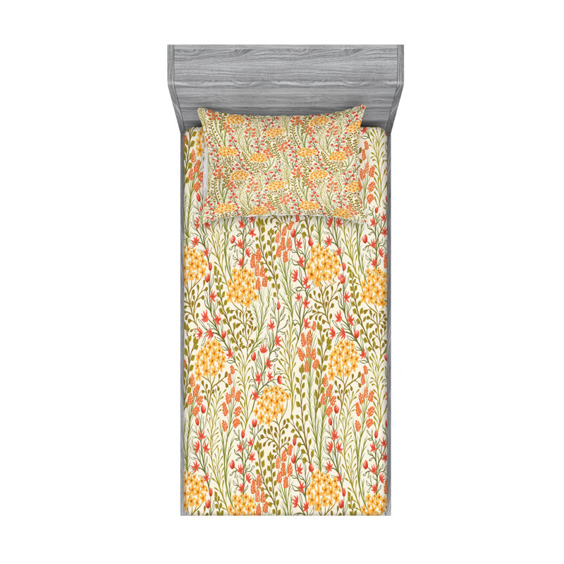 Microfiber Floral Sheet Set, Twin Sheet Set with 1 Pillowcase, Floral 1