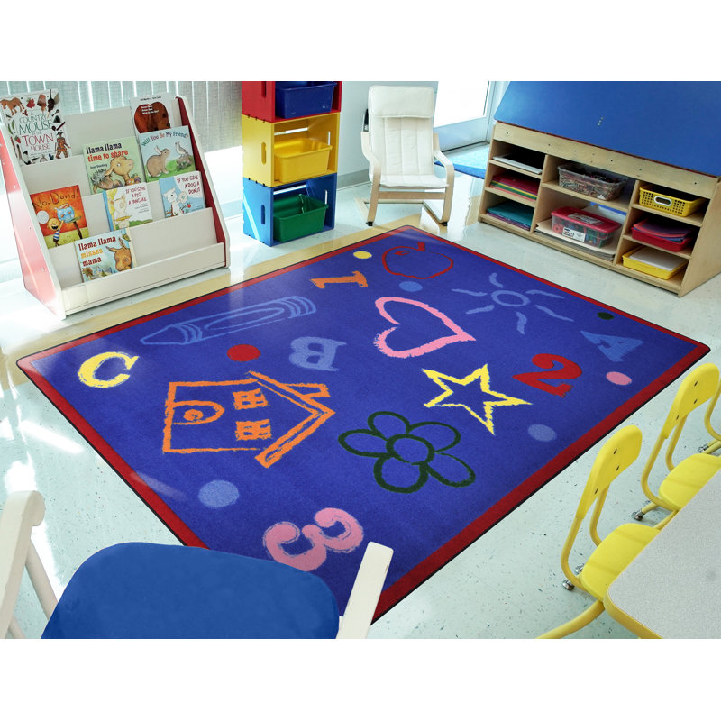 Playful Patterns Kids Art Area Rug, Rectangle 7'8" x 10'9", Blue