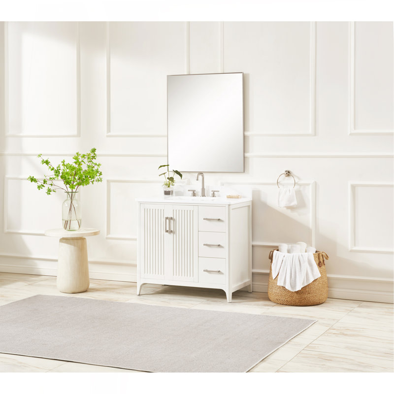 Meuble-lavabo de salle de bain en bois massif 36 po avec puissance US - blanc, null