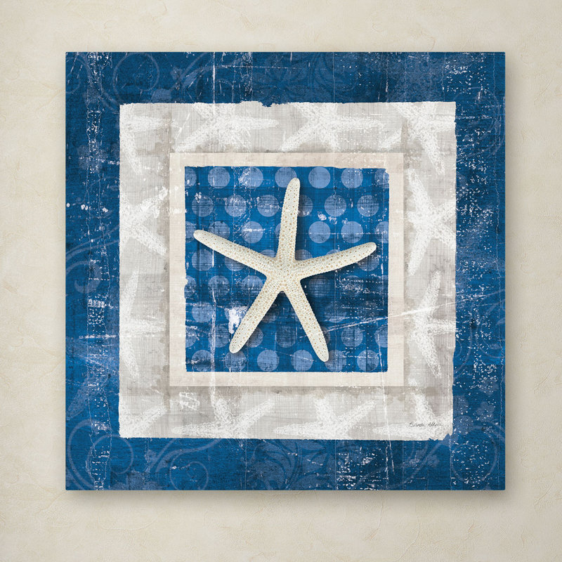 Coastal Starfish Blue and White 24" Square Canvas Art