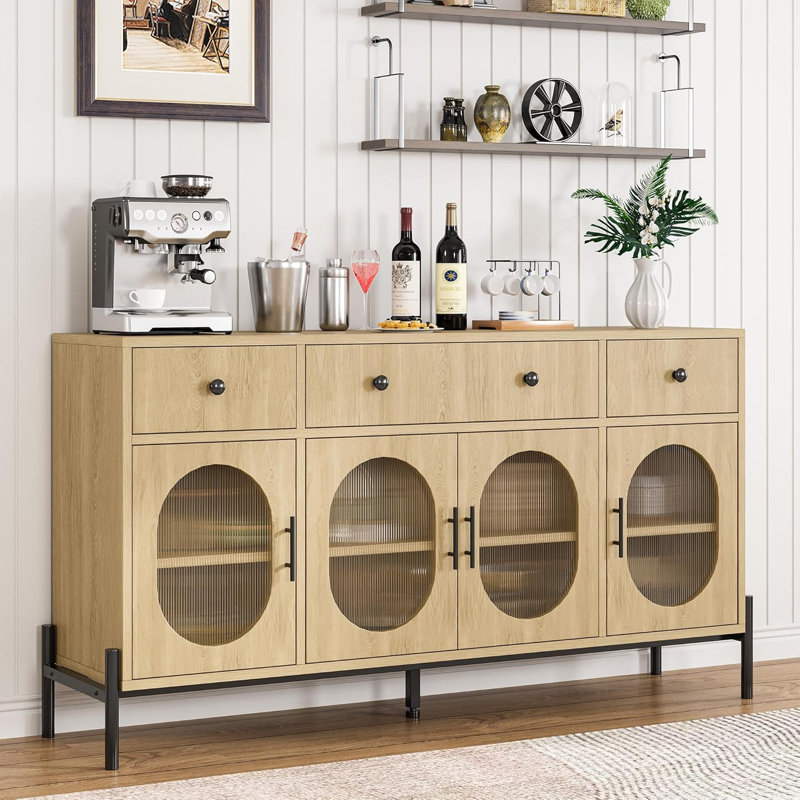 Buffet 62 "avec 4 portes en verre et 3 tiroirs, bois