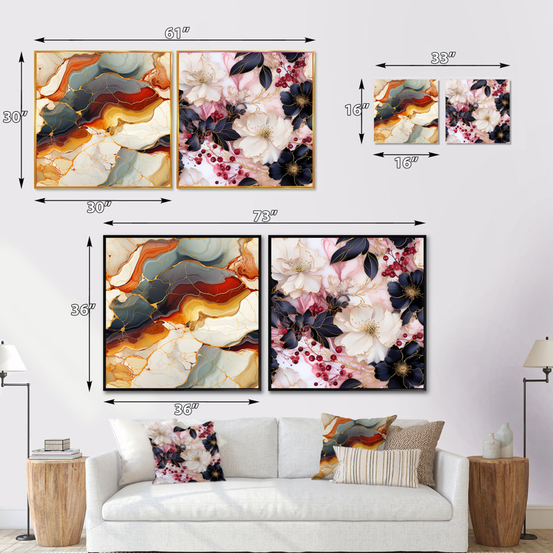 Haine - Ensemble de 2 collages abstraits carrés, Cadre flottant noir, H 16 po x l 33 po