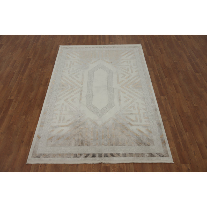 Tapis à motif géométrique élégant 5 x 8 dans des tons neutres