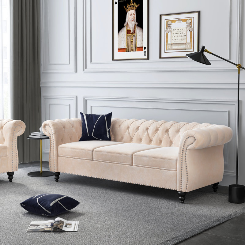 Canapé rembourré 83,85 po Adedapo, Velours beige