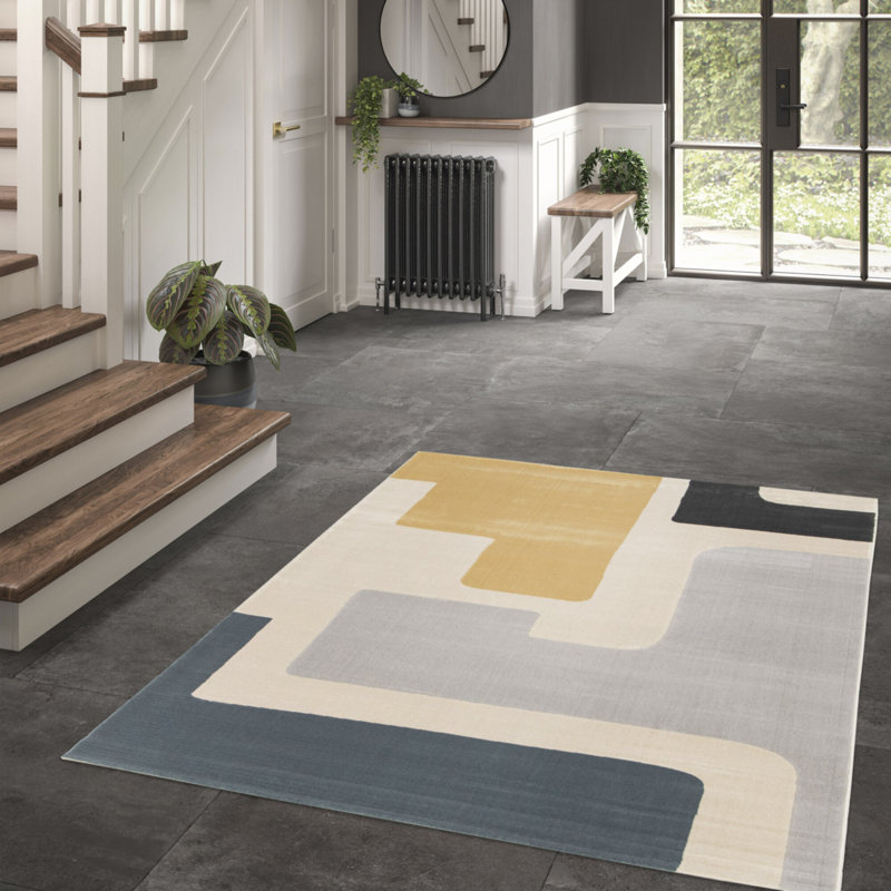 Odoaker Machine Woven Black/Blue/Cream/Grey/Yellow Indoor Rug, Rectangle 200 x 290 cm