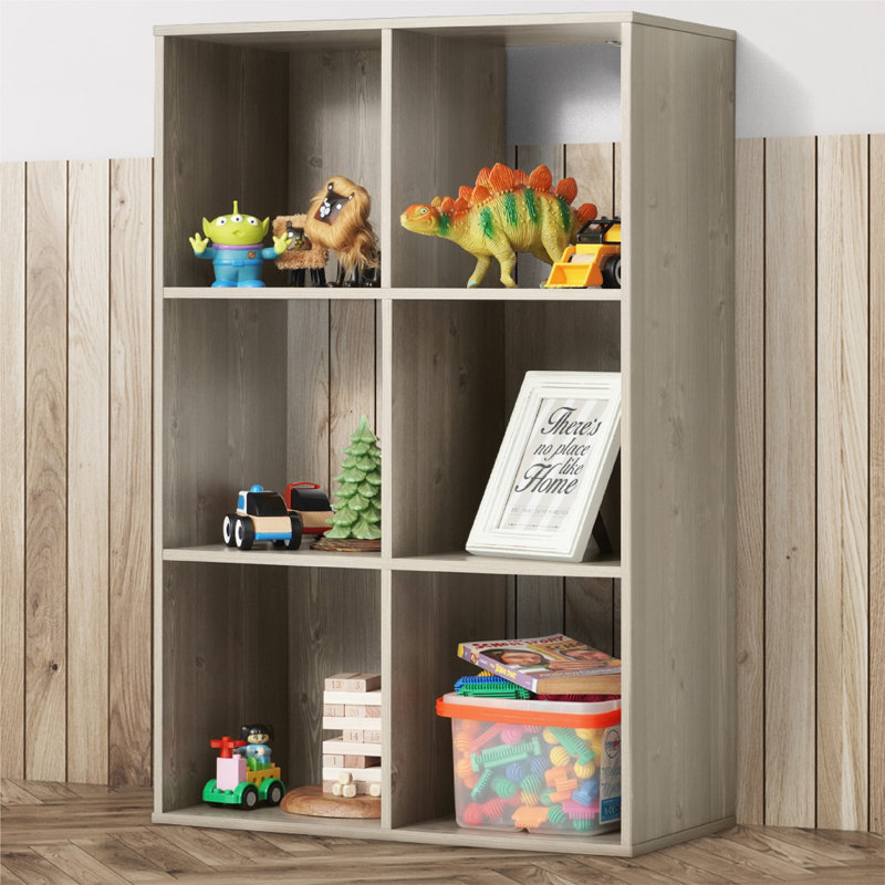 6-Cube Storage Organizer Shelf, Home Storage Shelf Divider w/Back, 11-Inch Storage Bookcase, Rustic Grey Oak , 6 Cube