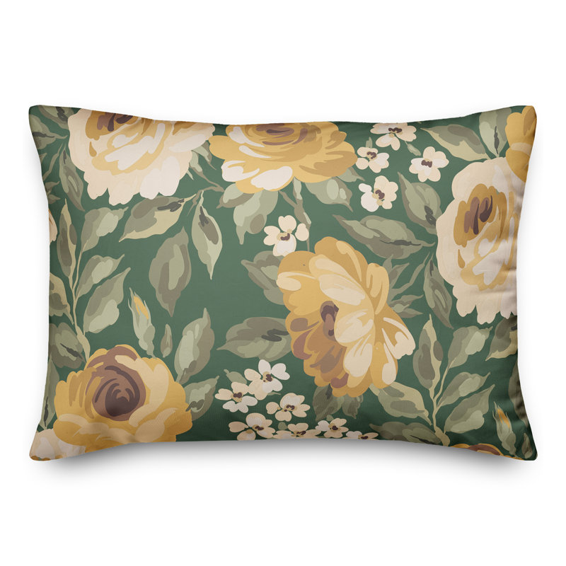 Floral Outdoor Throw Pillow, Green