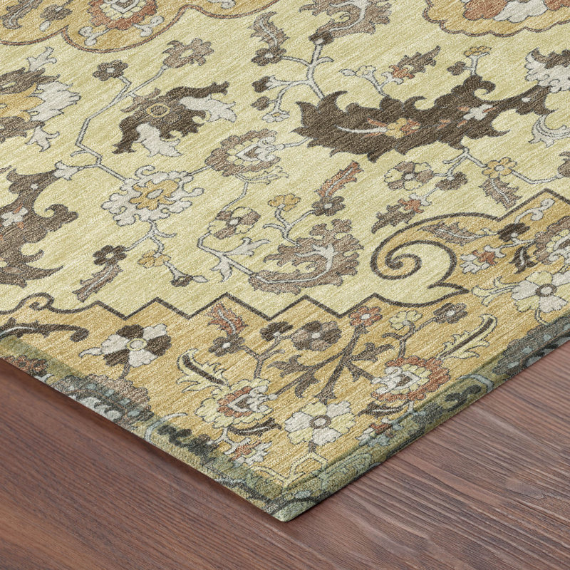 Machine Washable Indoor/Outdoor Chantille ACN2564 Global Rug, Gold, 9' x 12'