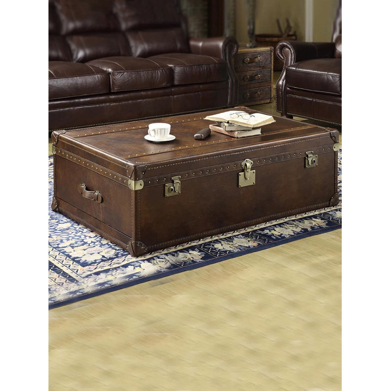 Vintage Faux Leather Box Shape Coffee Table Coffee Table
