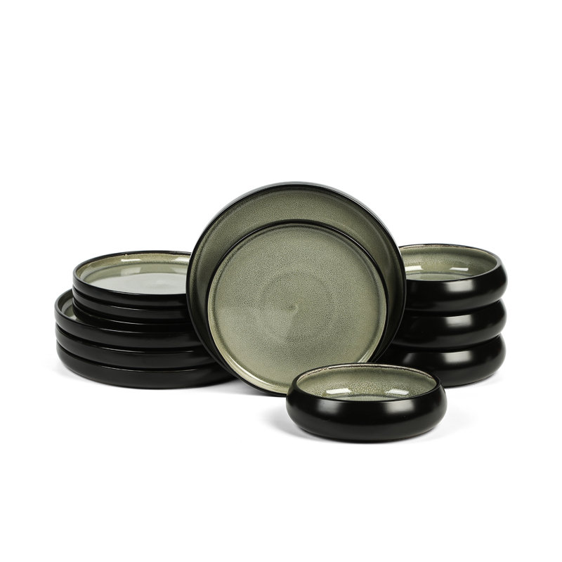 Stone Lain Lagoon 12-Piece Dinnerware Set Stoneware, Green