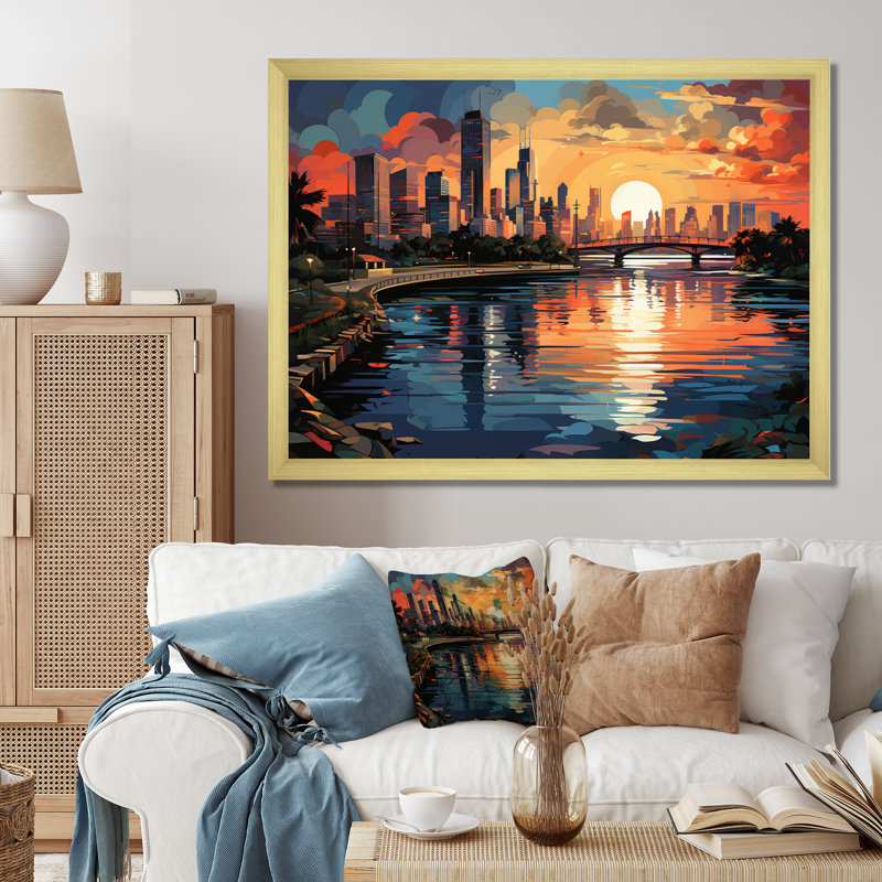 City Miami Popart III sur toile, H 16 po x l 32 po x P 1 po, Cadre doré à une seule photo