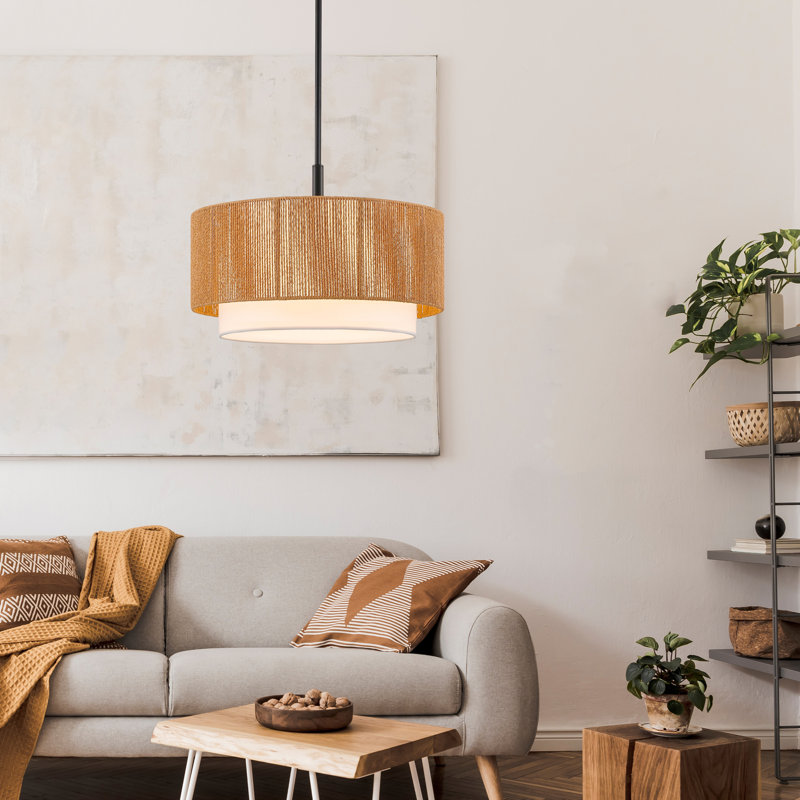 1-light Rattan Pendant Light With Diffuser