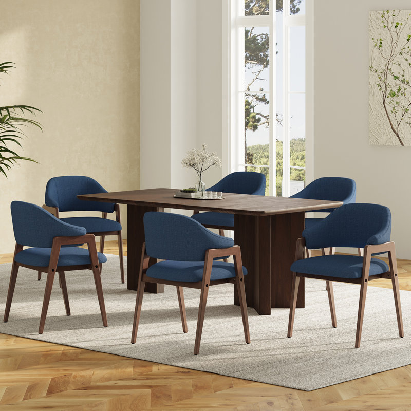 Modern Minimalist Linen Armchair, Solid Wood Legs – Perfect Dining/Office/Accent Chair, Blue