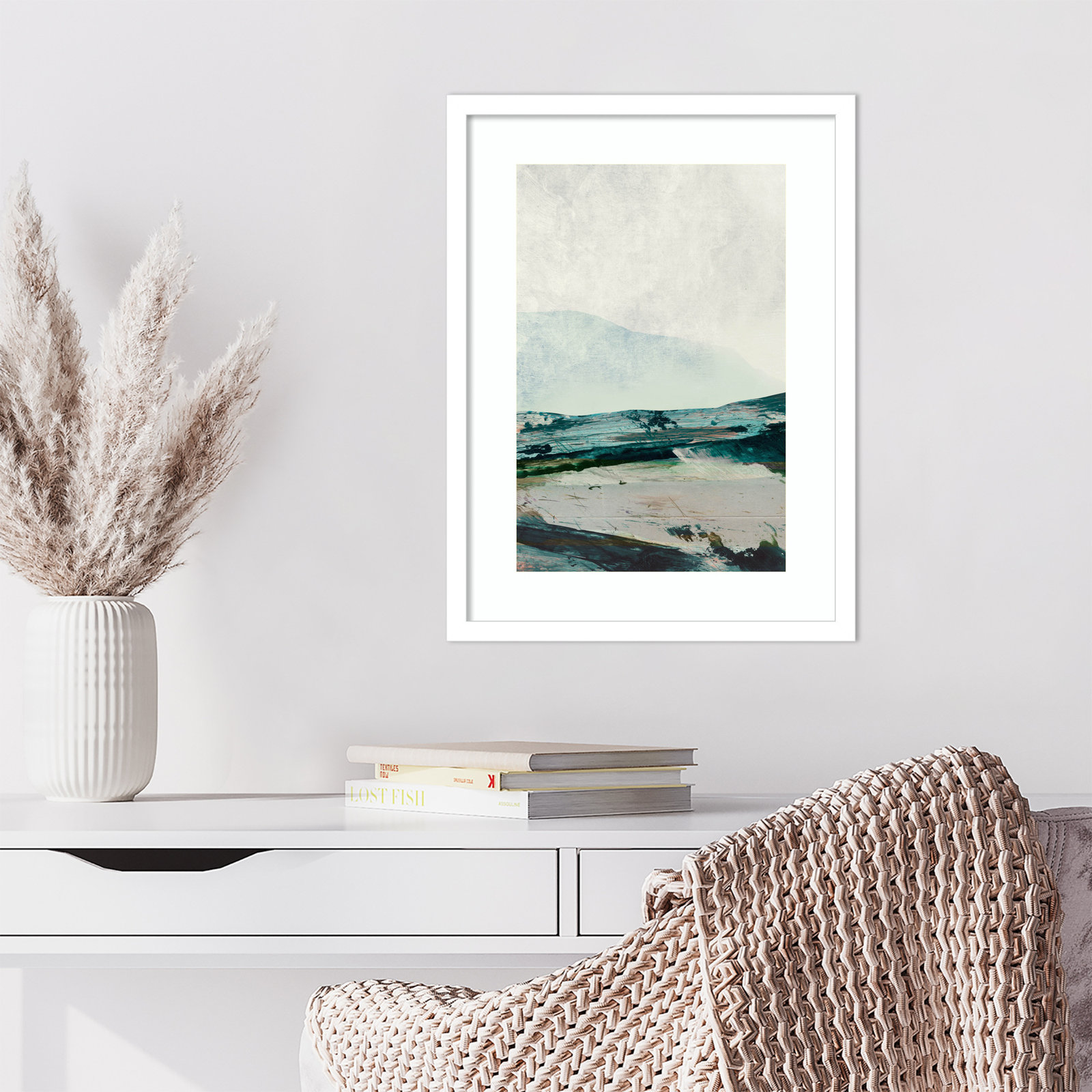 Cleve "Mountain Mists" Print by Dan Hobday, White Framed, 21" H x 16" W