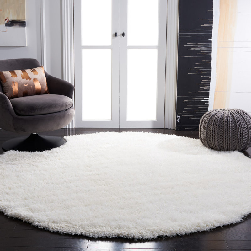 Tapis ivoire touffeté à la main Delane, Rond 7 pi