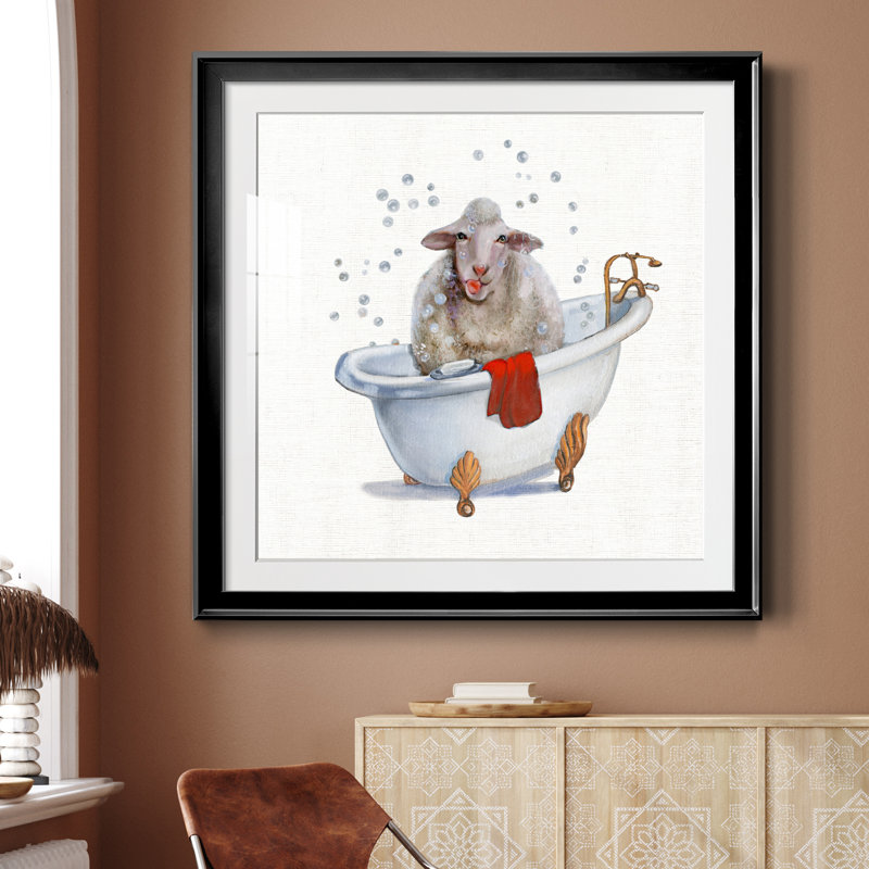 Farm Tub Lamb - Peinture encadrée, H 30,5 po x l 30,5 po x P 1,5 po, Toile avec cadre noir