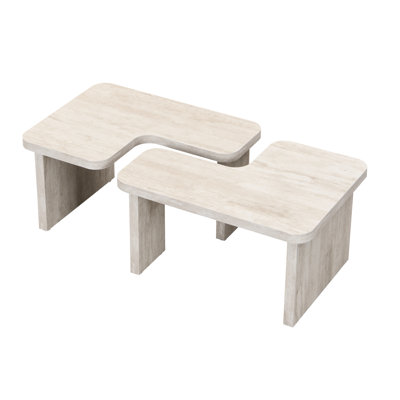 48.54*23.45 Inch & 35.43*31.49 Coffee Table, White L-Shape , Detachable For Dressing Room, Garden, And Stylish Whitewashed L Shape Inch, Wood Dining Modern Design