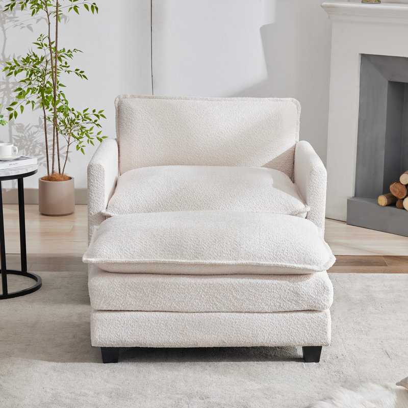 Fauteuil d'appoint rembourré avec repose-pieds Redenius Boucle, Mélange de polyester beige