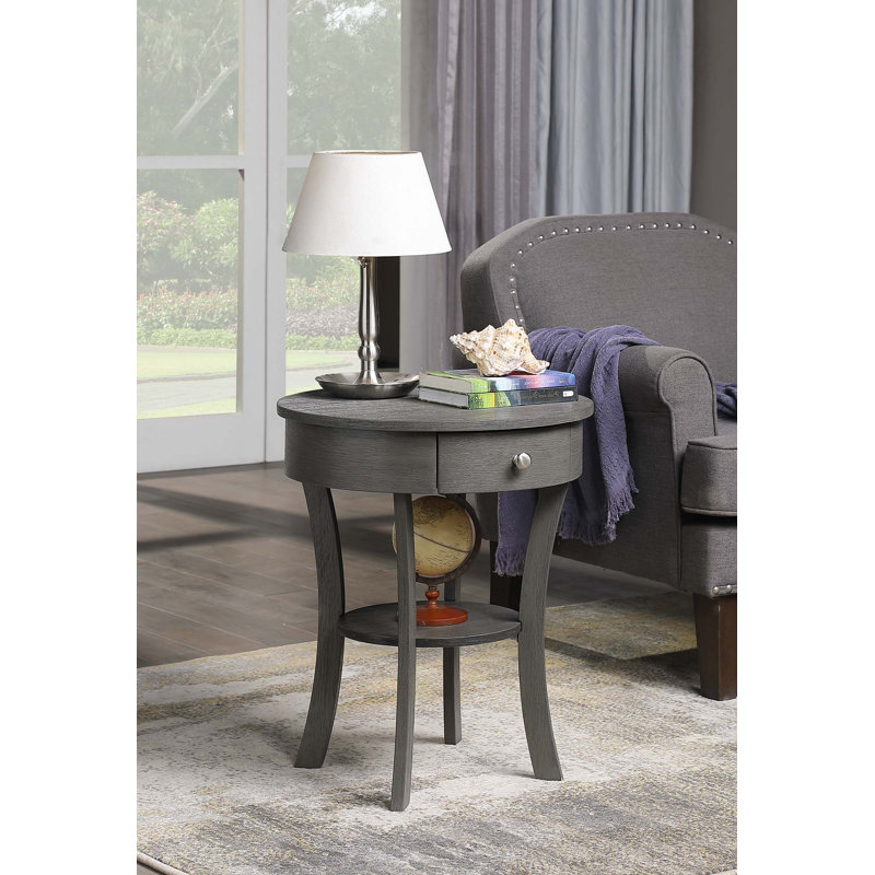 Table de bout à 1 tiroir avec rangement Moravian, Brosse métallique grise foncée