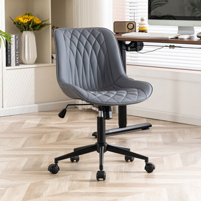 Armless Swivel Office Chair Faux Leather Upholstered Waterproof Desk Chair Ergonomic Adjustable Computer Chair