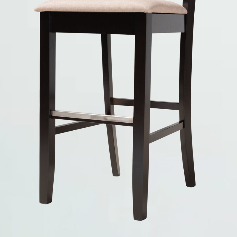 Upholstered Counter Stool with Solid Wood Frame, Grey, Dark Brown, Bar Stool (28.11” Seat Height)