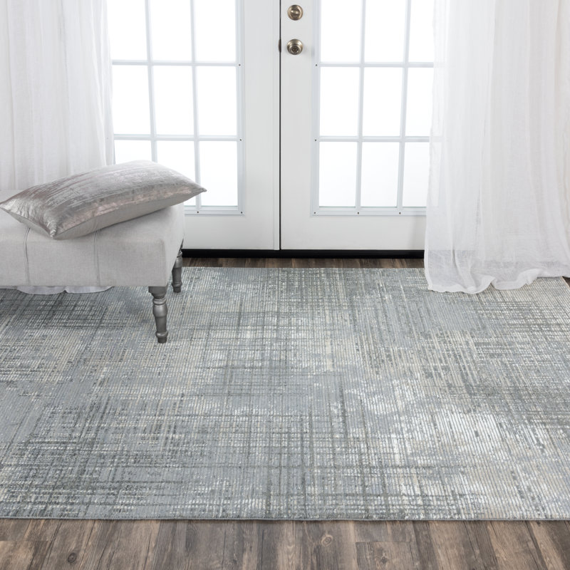Tapis gris abstrait en laine, Rectangle 8 pi x 10 pi