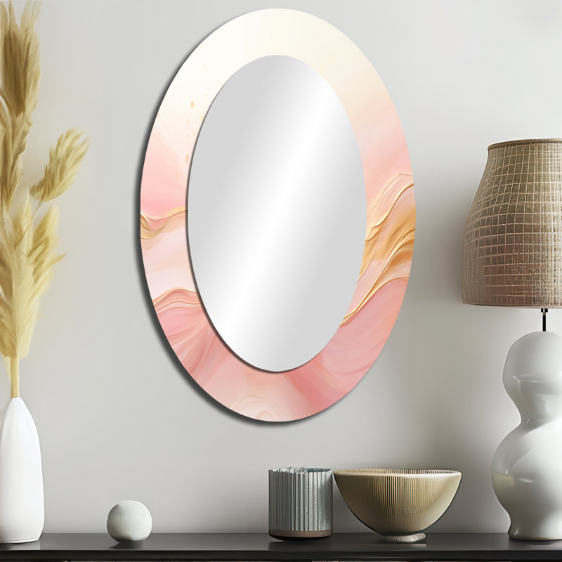Miroir mural moderne doré et rose Soft Wave Fusion II - Beige, 36 po x 24 po