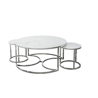 Woden 3 - Piece Marble Top Living Room Table Set