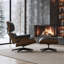 Méridienne Mid-Century en cuir véritable avec repose-pieds et structure en bois massif pour le salon, la salle d'étude et la chambre d'amis -1192803950