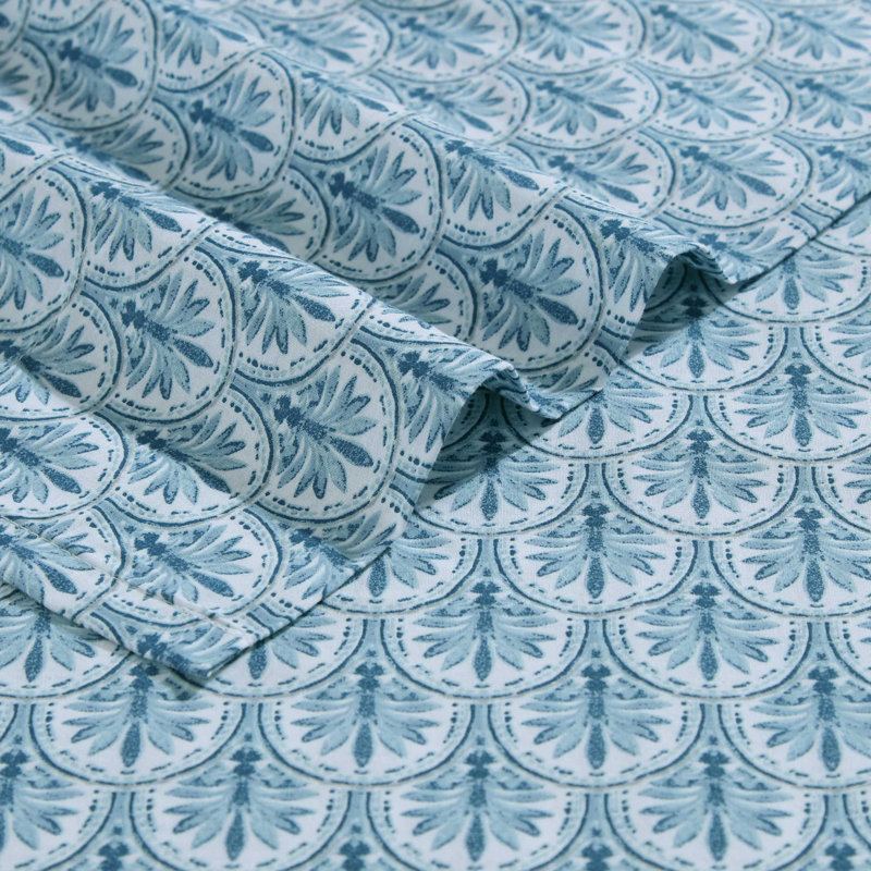 Tommy Bahama Printed Percale Cotton Sheet Set, King Sheet Set with 2 Pillowcases, Blue Coastal Batik