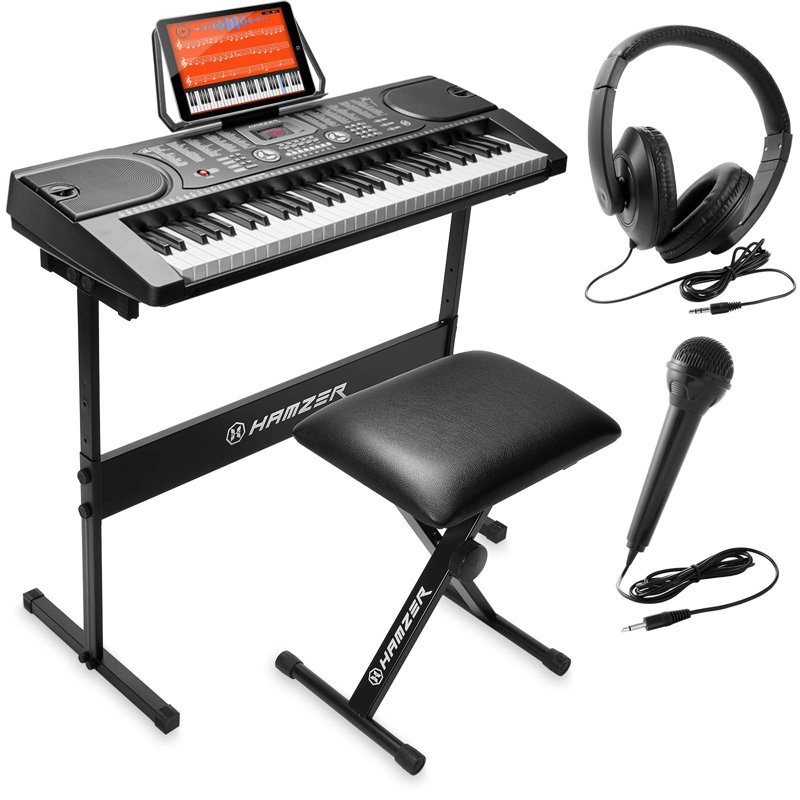 61 touches pour clavier de piano électronique portable avec support, tabouret, casque d'écoute, microphone et feuille d'autocollants