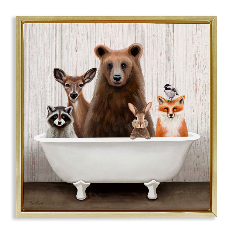 Baignoire antique Woodland Creatures, H 18 po x l 18 po, Cadre flottant métallique doré