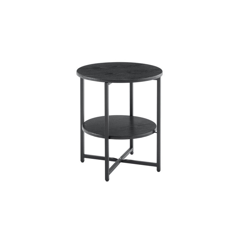 Small Round Side Table,2 Tiers Farmhouse End Table,Accent Tables For Small Spaces,Night Stands For Bedrooms Living Room,Coffee  Tables With Storage Shelf,Black